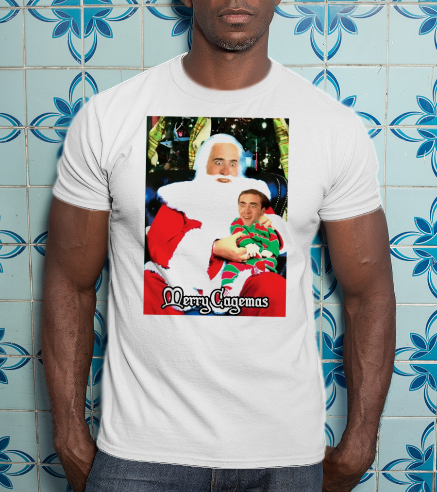 Santa Claus Nicolas Cage Merry Cagemas Christmas Scene T-Shirt