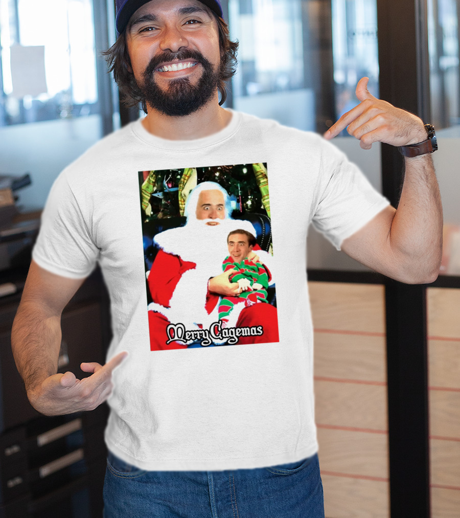 Santa Claus Nicolas Cage Merry Cagemas Christmas Scene T-Shirt