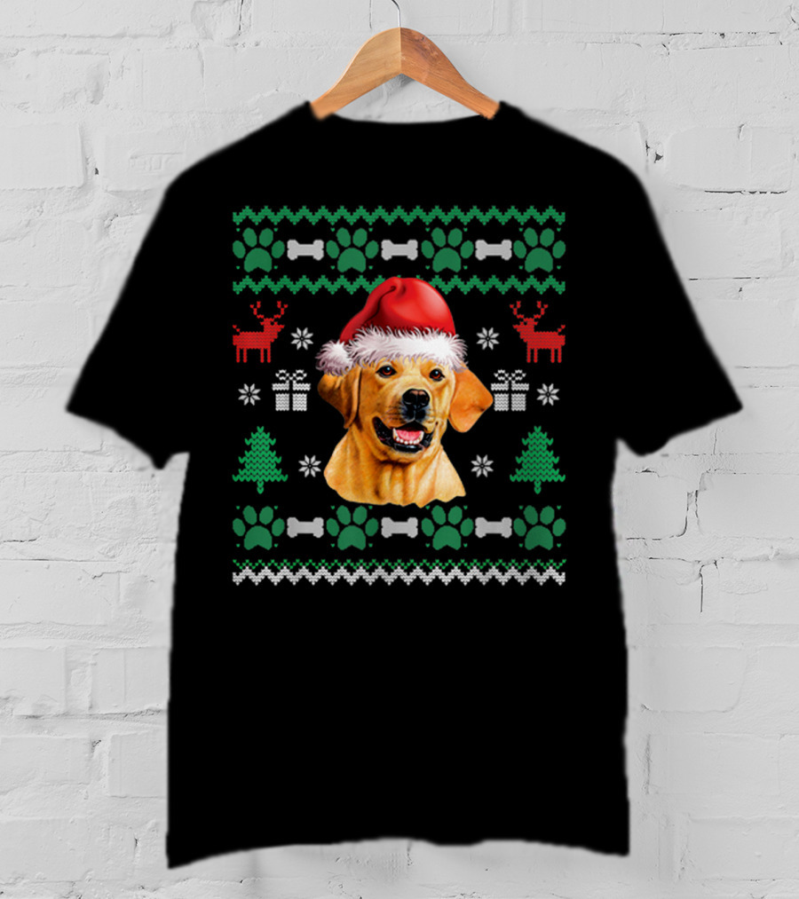 Labrador Santa Hat Christmas Ugly Sweater Dog Reindeer Paw Print Gift T-Shirt