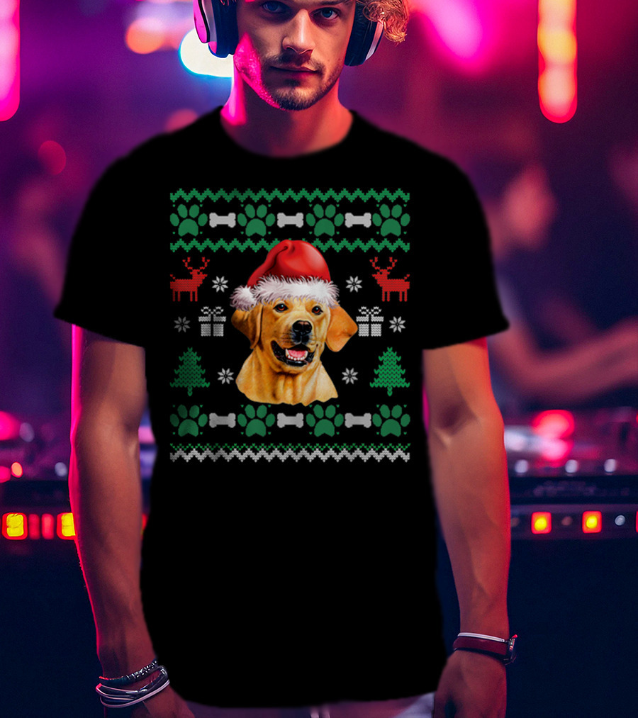 Labrador Santa Hat Christmas Ugly Sweater Dog Reindeer Paw Print Gift T-Shirt