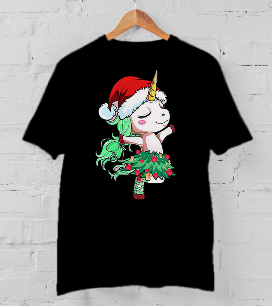 Santa Unicorn Christmas Tree Festive Dance T-Shirt