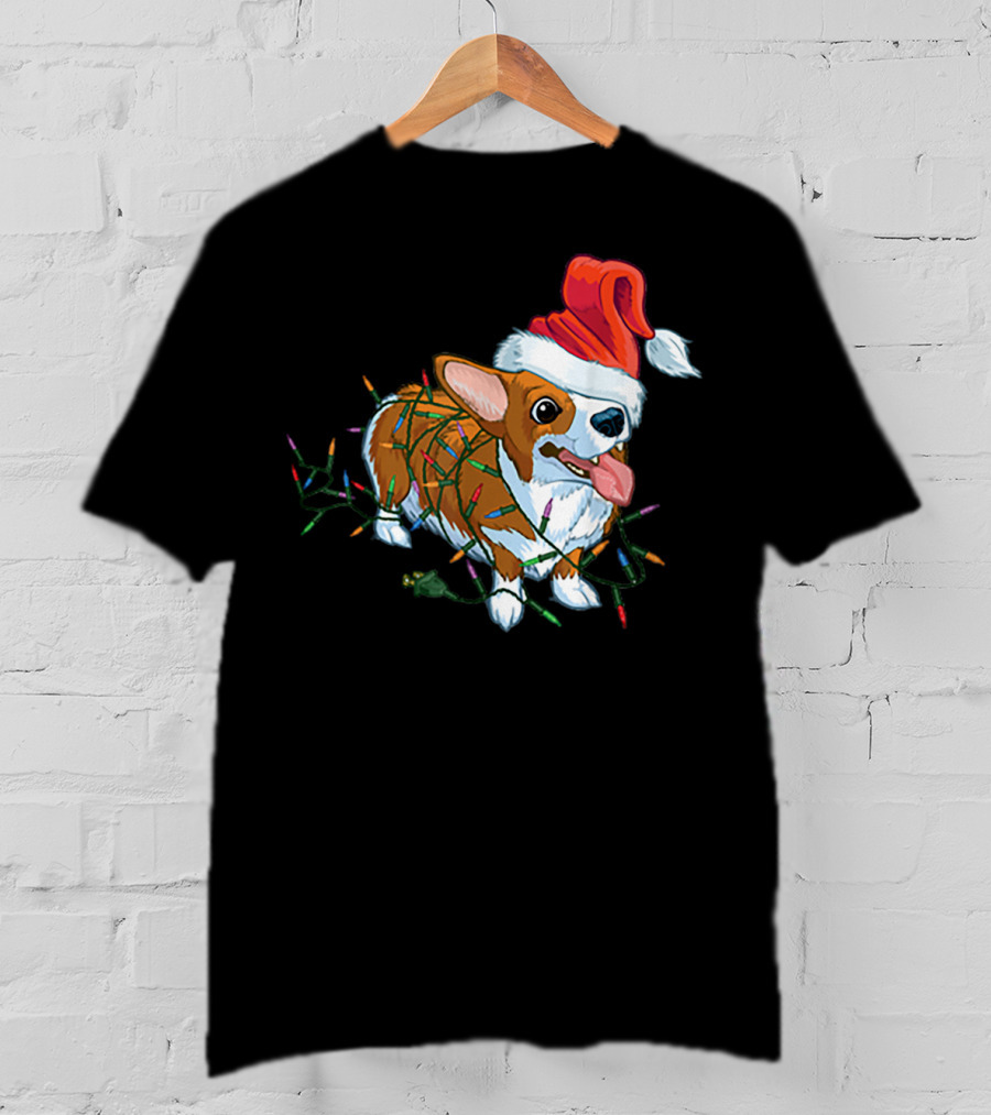 Corgi Christmas Lights Santa Hat T-Shirt