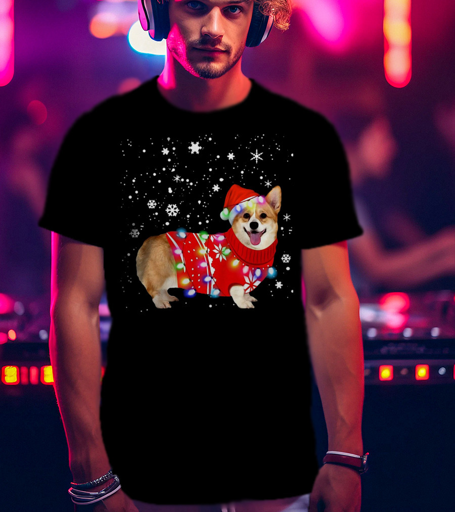 Corgi Lovely Christmas Light Snowflake Holiday T-Shirt
