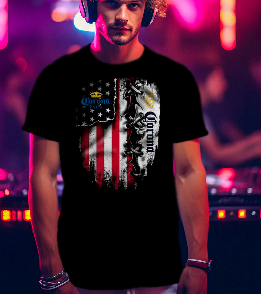 Corona Extra American Flag Fusion With Eagle And Stars T-Shirt