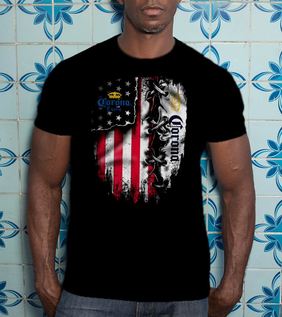 Corona Extra American Flag Fusion With Eagle And Stars T-Shirt