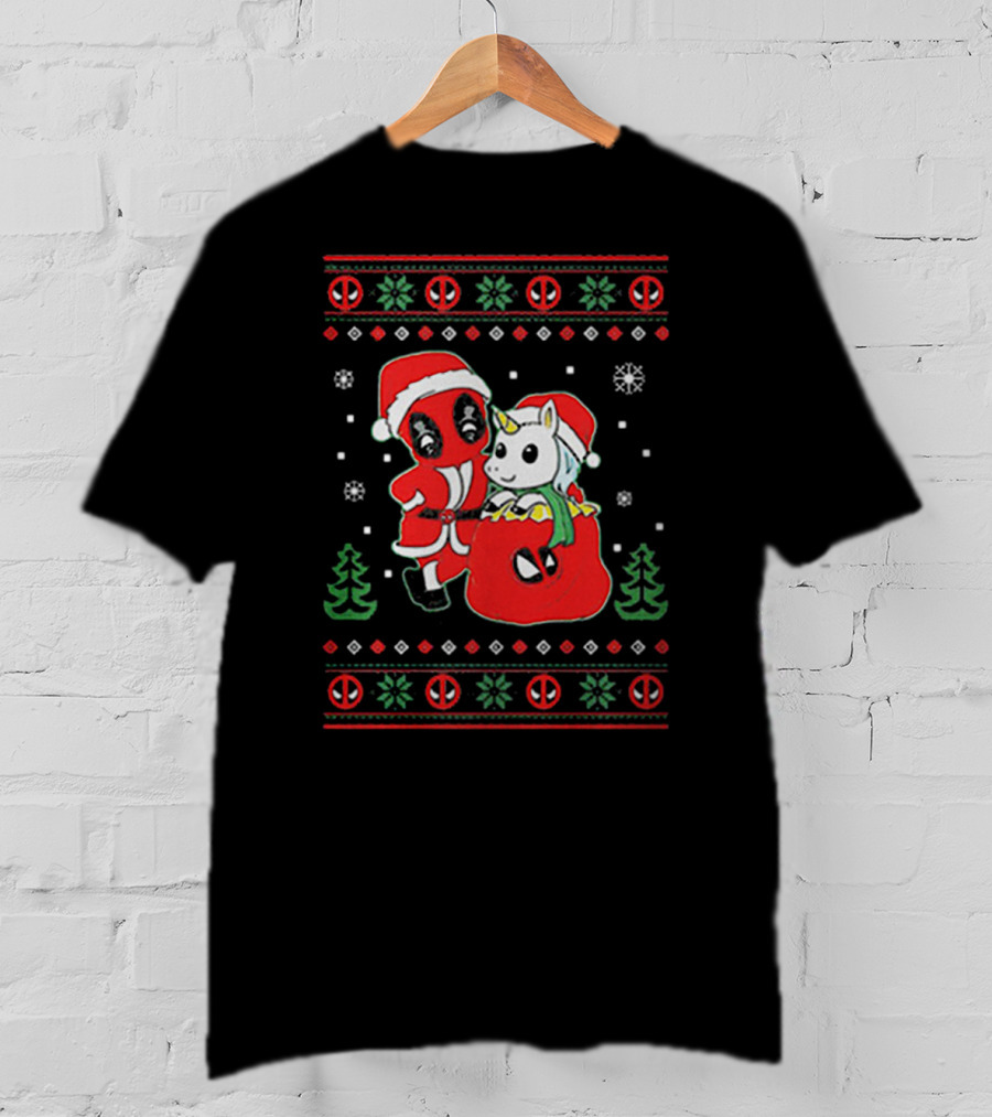 Deadpool Santa With Unicorn Holiday T-Shirt
