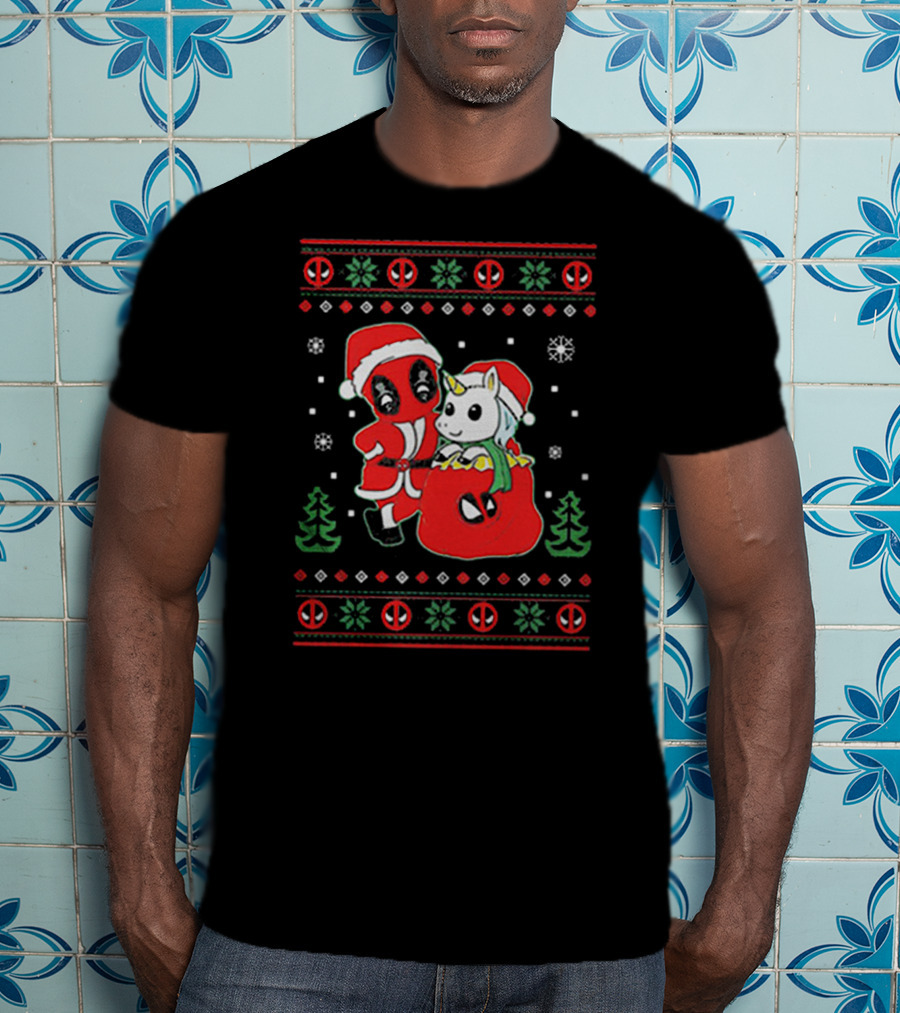 Deadpool Santa With Unicorn Holiday T-Shirt