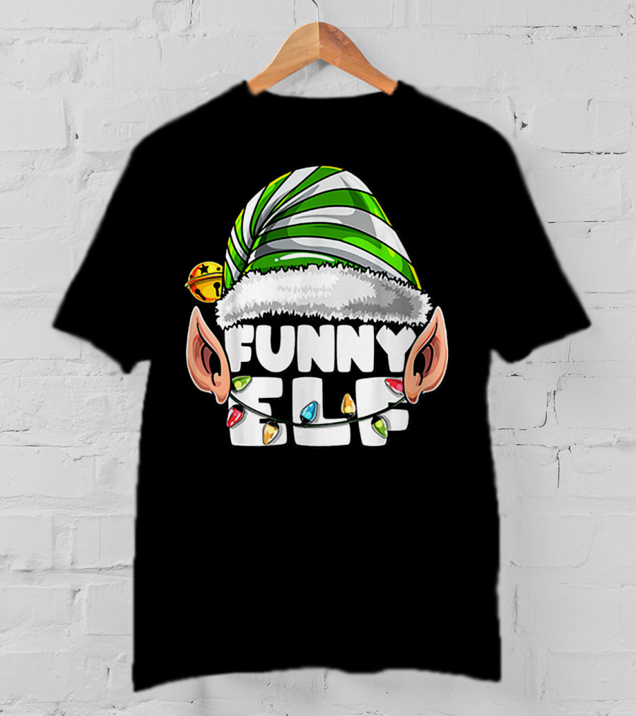 Funny Elf Matching Family Christmas Elf Hat Ears Lights T-Shirt