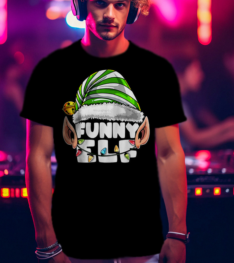 Funny Elf Matching Family Christmas Elf Hat Ears Lights T-Shirt
