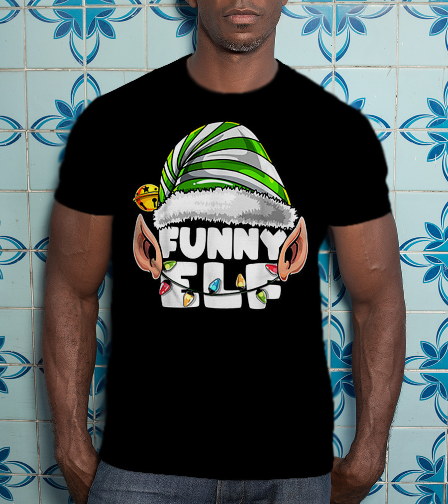 Funny Elf Matching Family Christmas Elf Hat Ears Lights T-Shirt