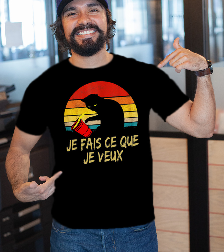Black Cat Je Fais Ce Que Je Veux Retro Sunset Silhouette 80s T-Shirt