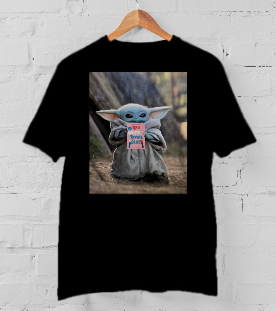 Baby Yoda Reads Red White Royal Blue Book T-Shirt