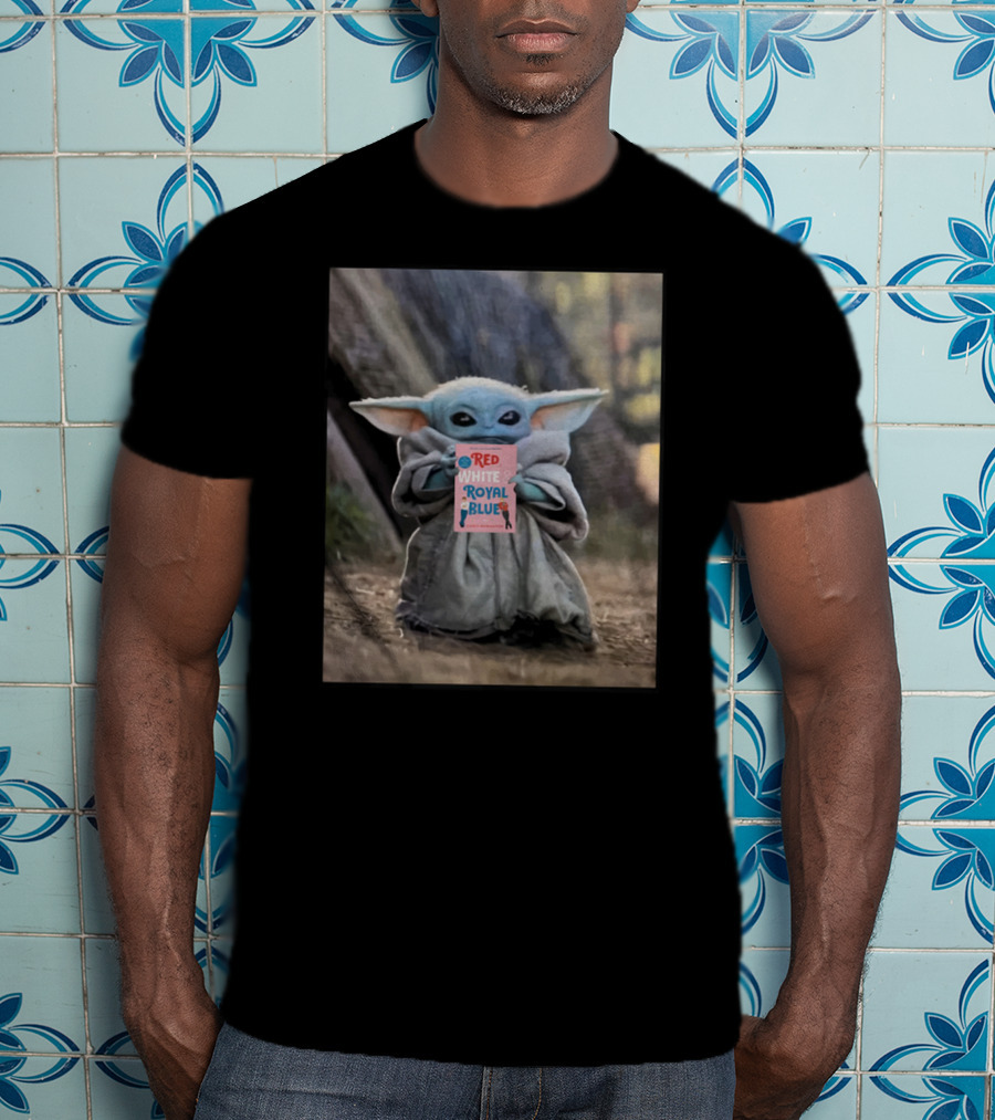 Baby Yoda Reads Red White Royal Blue Book T-Shirt