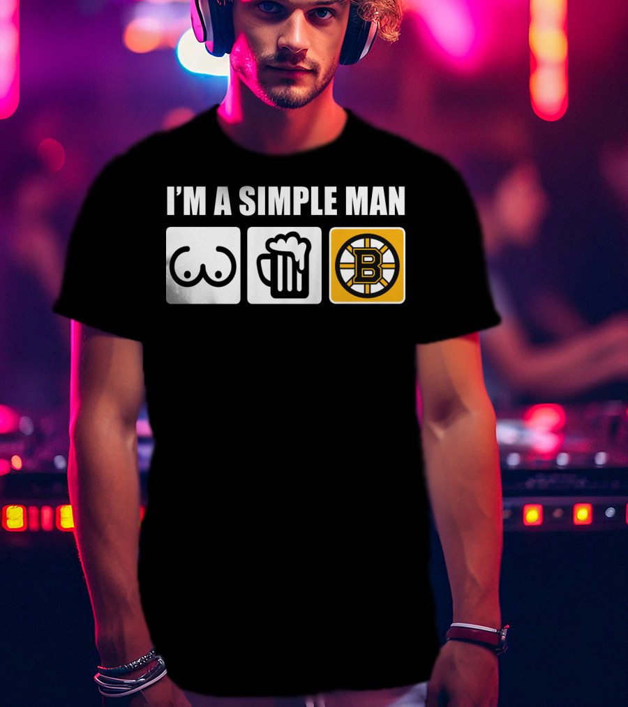 Bruins I'm A Simple Man Icons Brew Beer Logo Hockey Fan T-Shirt