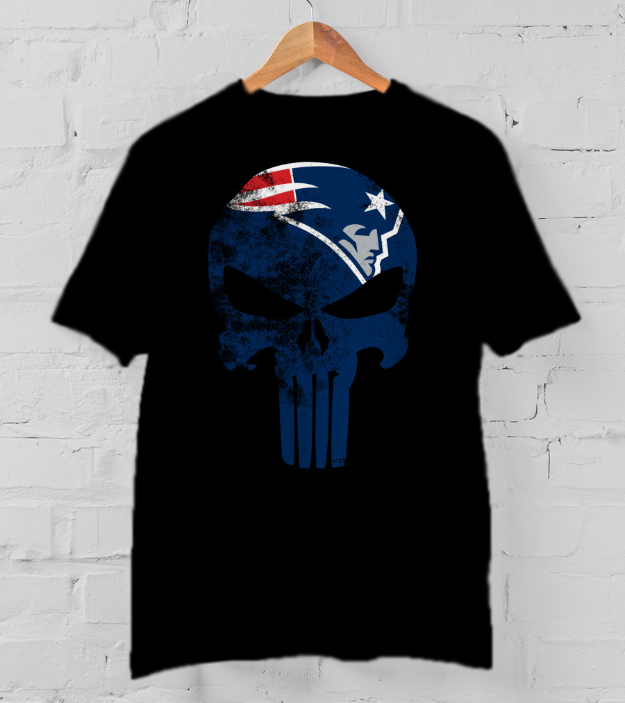 New England Patriots Skull Punisher Logo Fusion T-Shirt