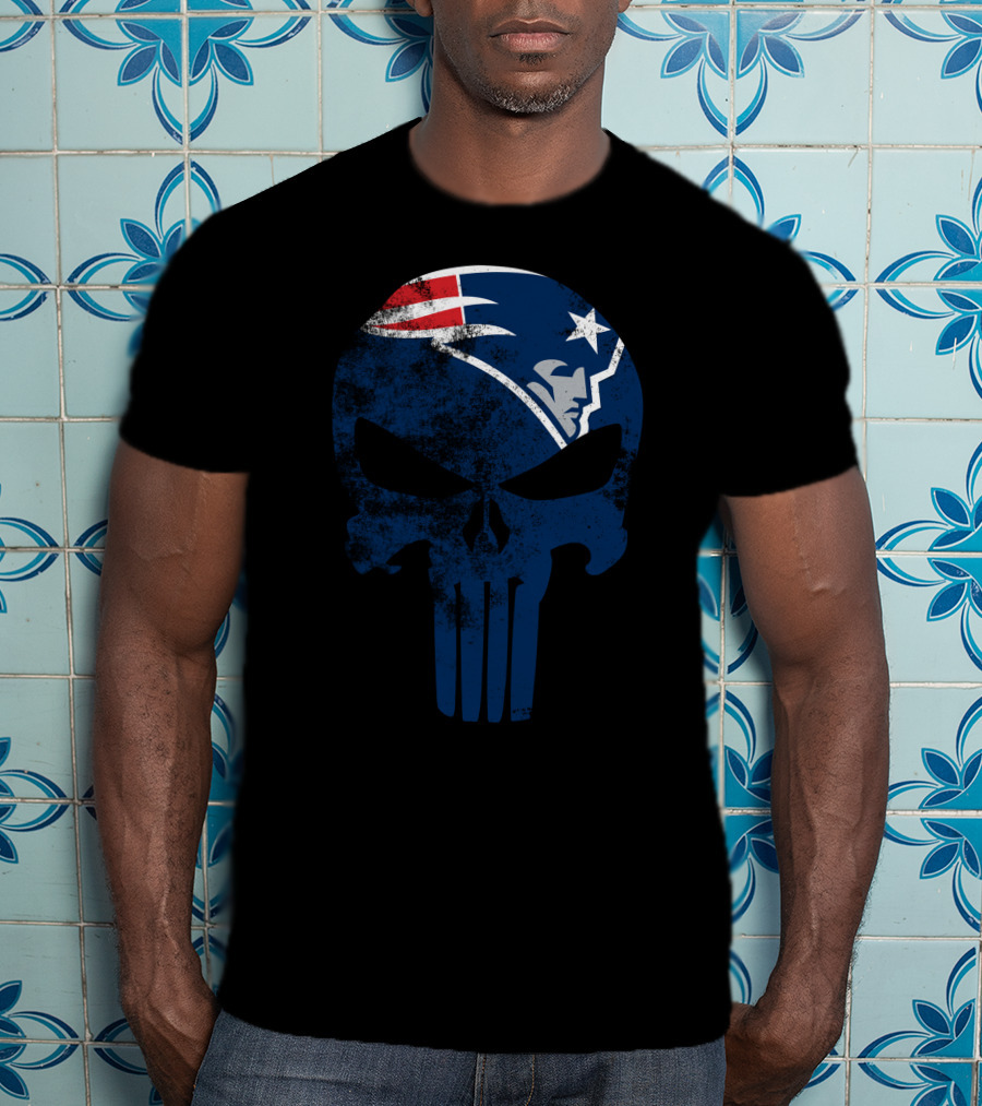 New England Patriots Skull Punisher Logo Fusion T-Shirt