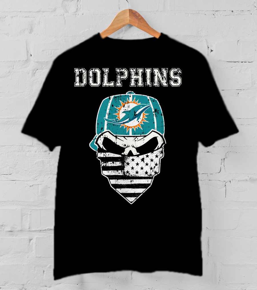 Dolphins Skull Bandana American Flag Miami Emblem T-Shirt