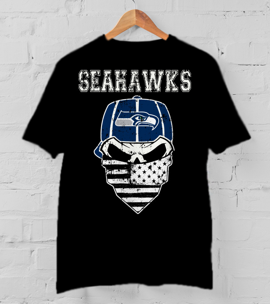 Seahawks Skull With Flag Bandana T-Shirt