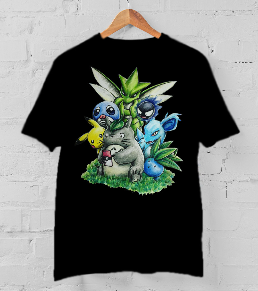 Best Friends Totoro Pikachu Bulbasaur Scyther Jigglypuff Gastly Nidorina Oddish Mashup T-Shirt