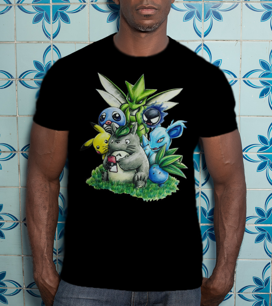 Best Friends Totoro Pikachu Bulbasaur Scyther Jigglypuff Gastly Nidorina Oddish Mashup T-Shirt