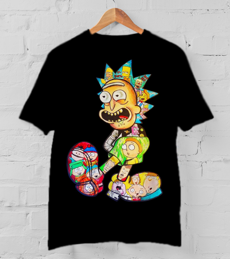 Rick And Morty South Park Family Guy Simpsons Crossover All In One T-Shirt