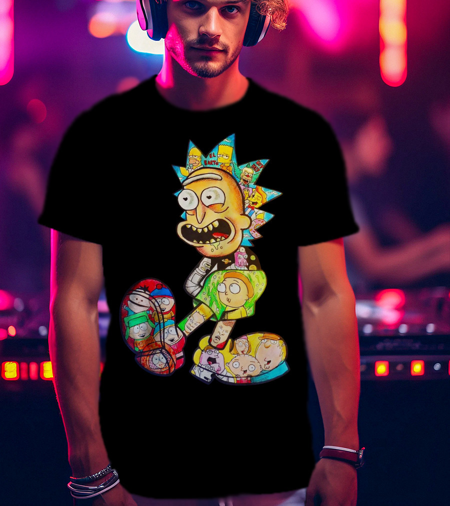 Rick And Morty South Park Family Guy Simpsons Crossover All In One T-Shirt