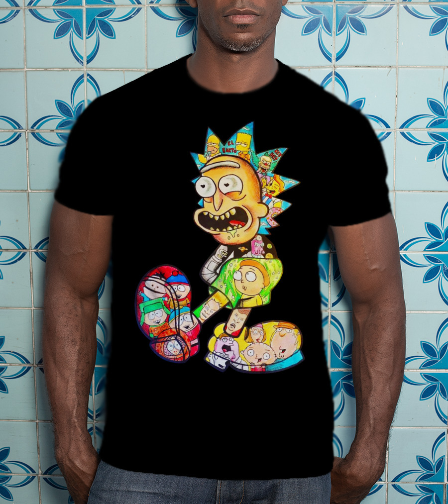 Rick And Morty South Park Family Guy Simpsons Crossover All In One T-Shirt