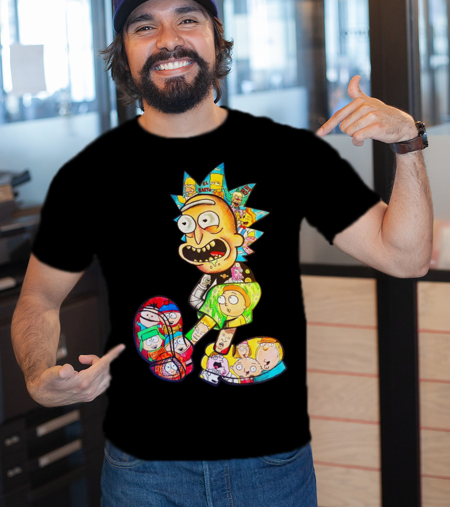 Rick And Morty South Park Family Guy Simpsons Crossover All In One T-Shirt