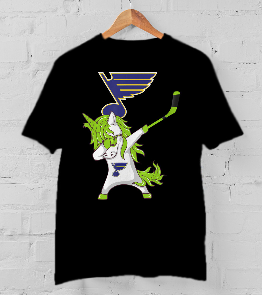 St Patrick Day Dabbing Unicorn Hockey Stick St Louis Blues T-Shirt