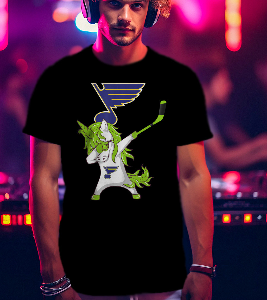 St Patrick Day Dabbing Unicorn Hockey Stick St Louis Blues T-Shirt