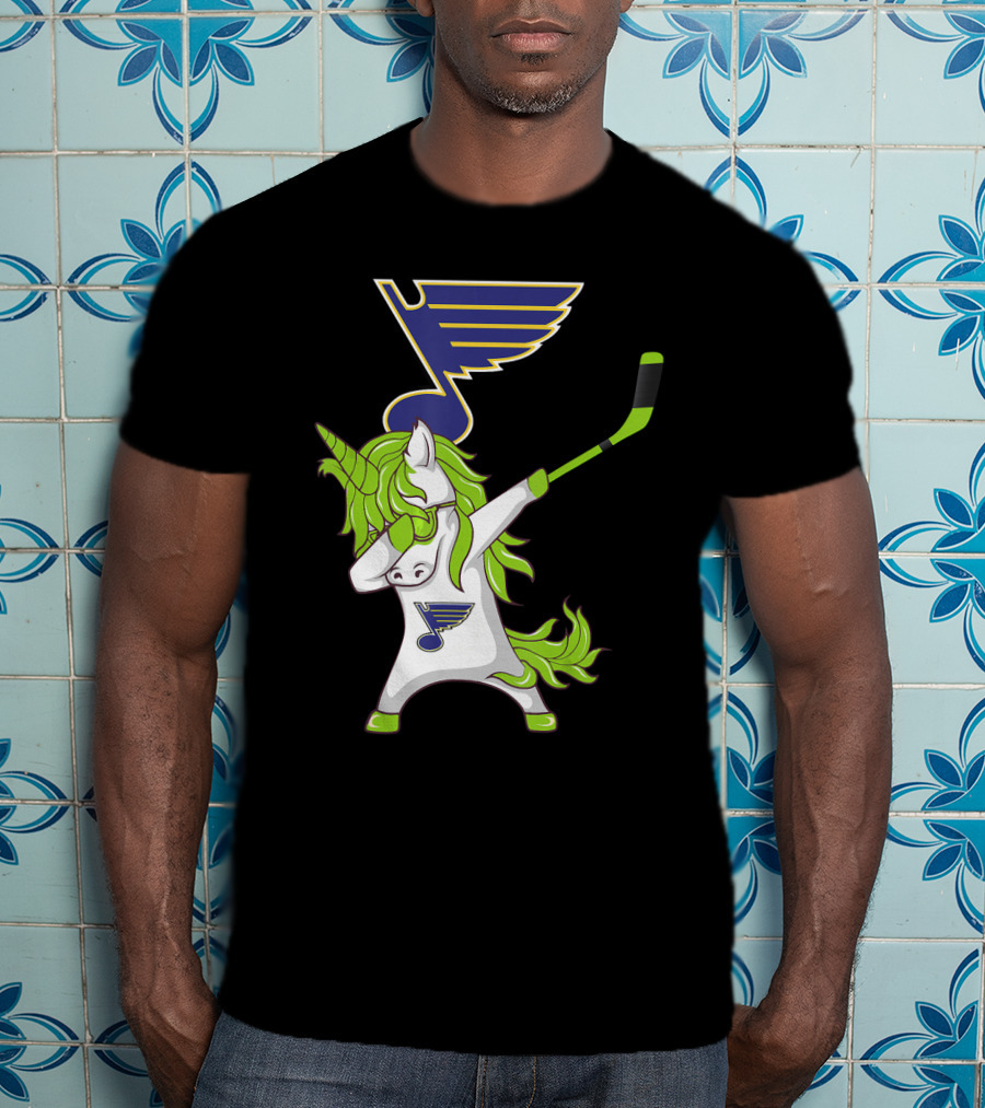 St Patrick Day Dabbing Unicorn Hockey Stick St Louis Blues T-Shirt