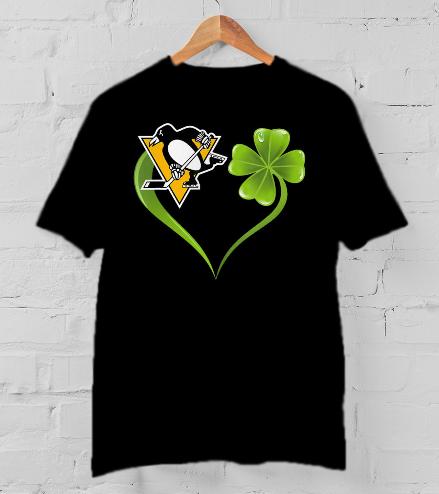 St Patrick Day Irish Shamrock Heart Love Pittsburgh Penguins T-Shirt