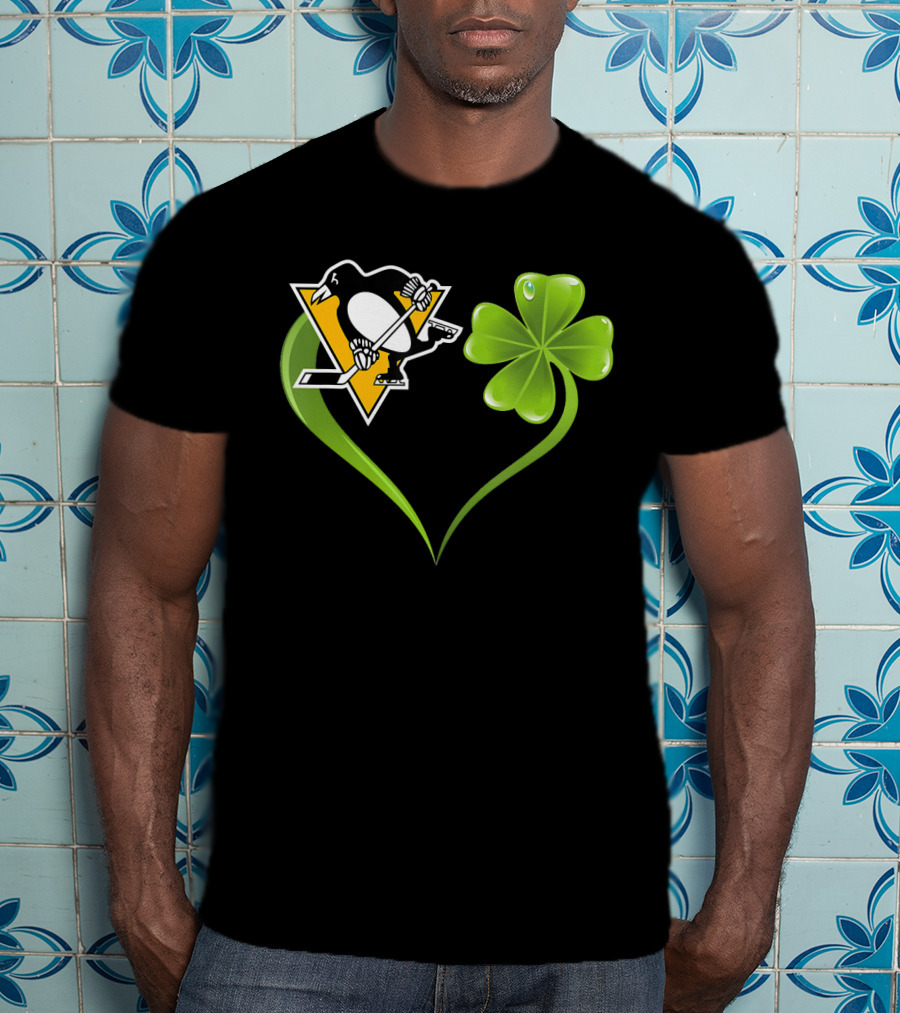 St Patrick Day Irish Shamrock Heart Love Pittsburgh Penguins T-Shirt