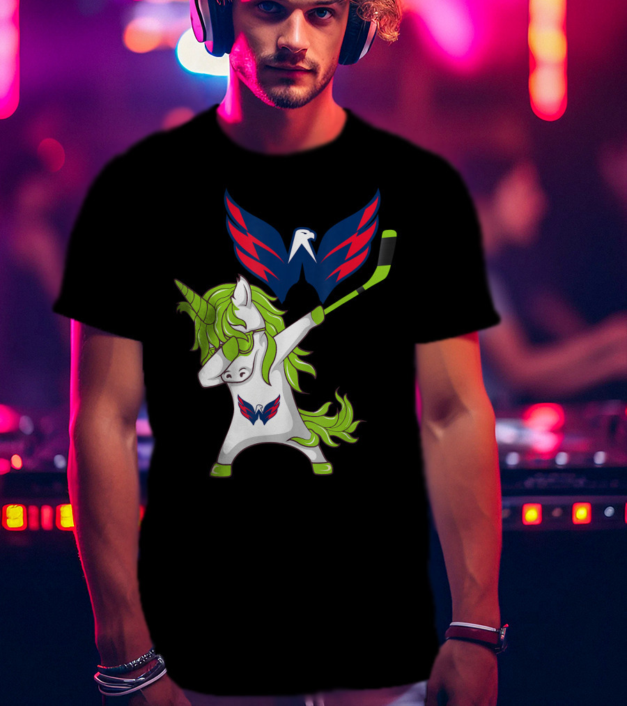 St Patrick's Day Dabbing Unicorn With Washington Capitals Hockey T-Shirt