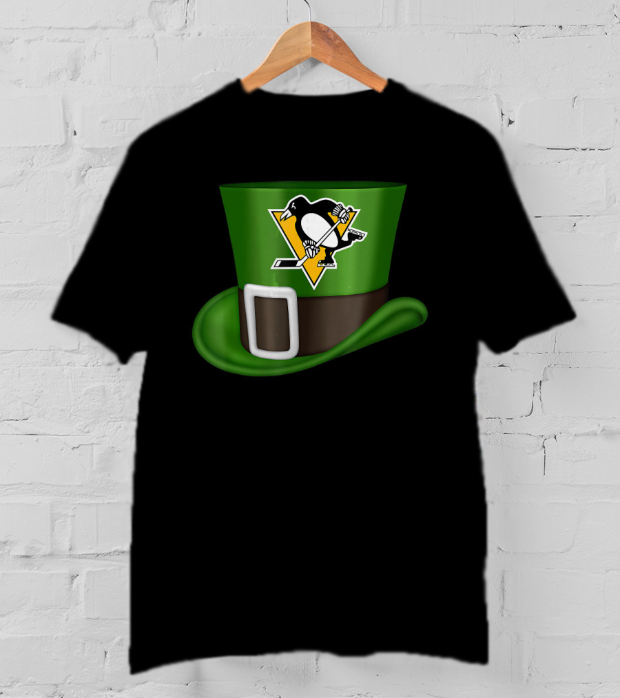 St Patrick Day Pittsburgh Penguins Leprechaun Hat Hockey T-Shirt