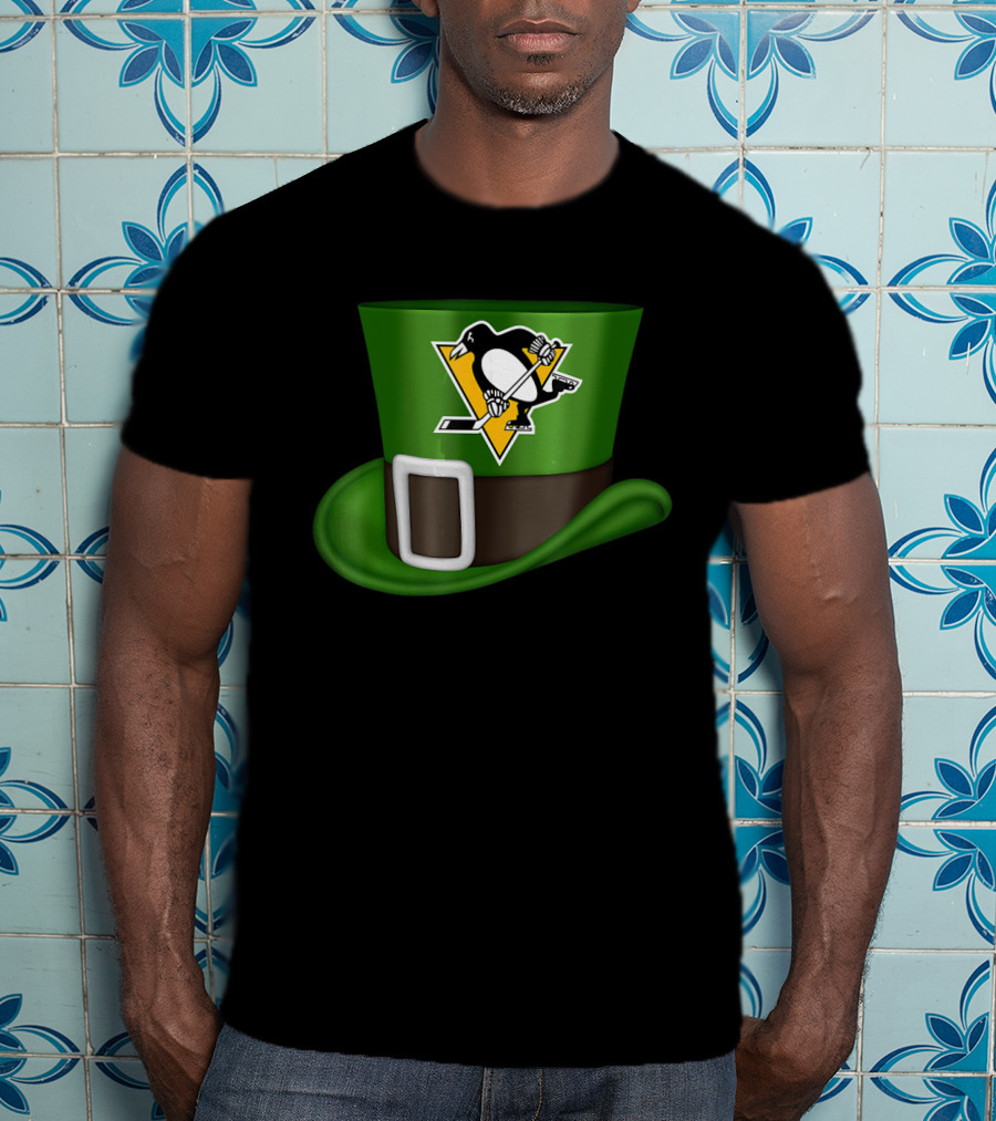 St Patrick Day Pittsburgh Penguins Leprechaun Hat Hockey T-Shirt