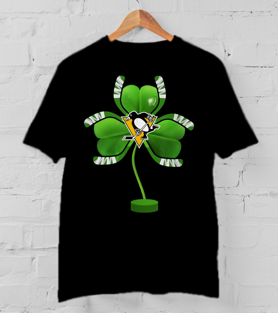 St Patrick Day Irish Shamrock Pittsburgh Penguin Hockey Tree T-Shirt