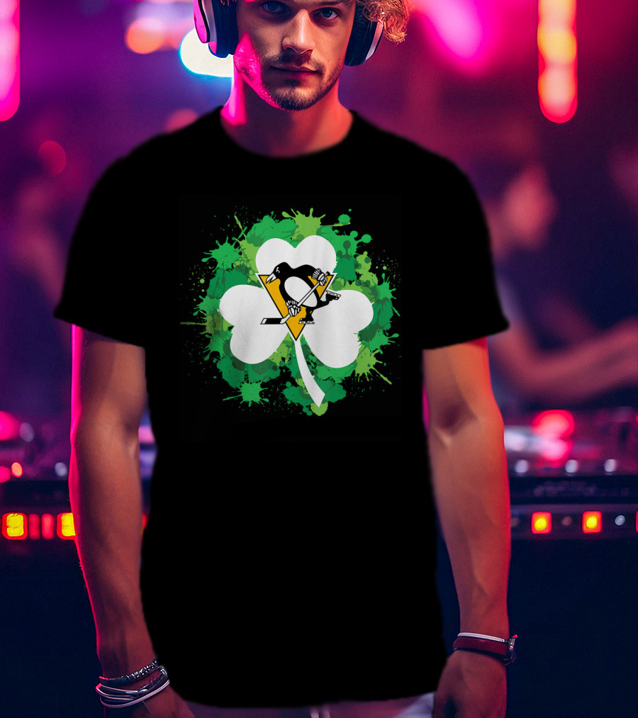 St Patrick Day Shamrock Splash Pittsburgh Penguins Hockey T-Shirt