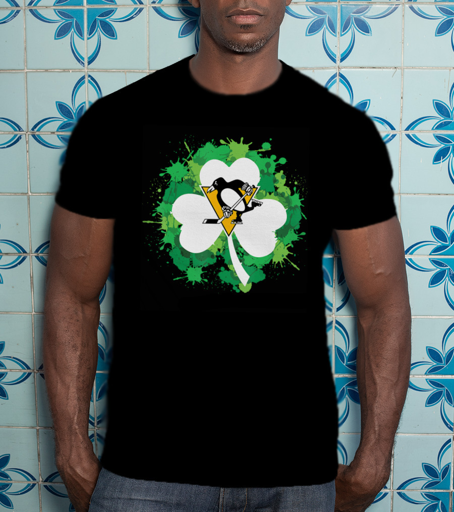 St Patrick Day Shamrock Splash Pittsburgh Penguins Hockey T-Shirt