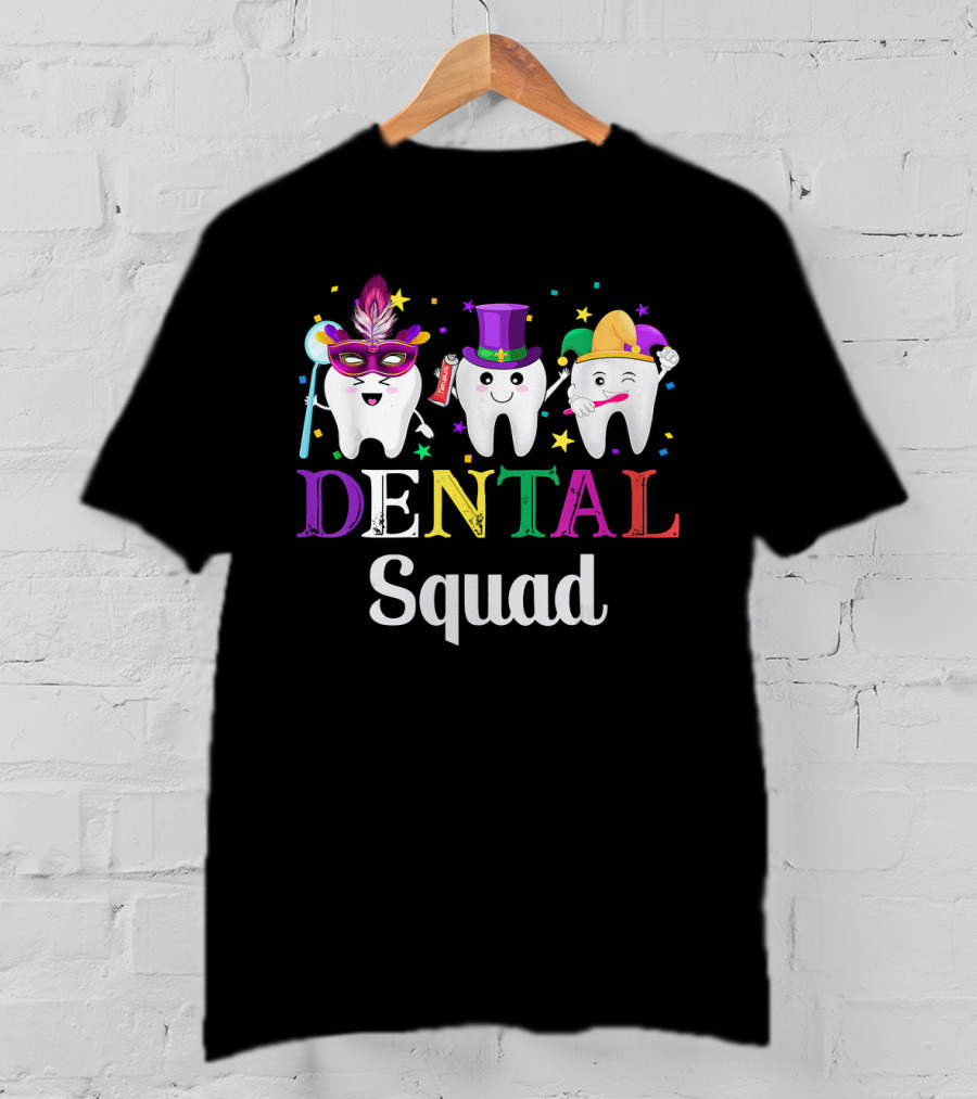 Dental Squad Dental Assistant Tooth Mardi Gras T-Shirt