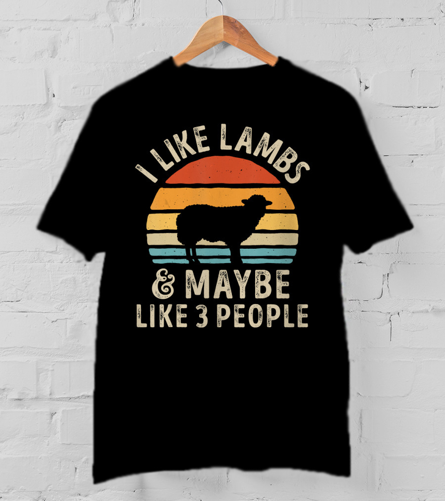 I Like Lambs And Maybe Like 3 People Retro Silhouette Lamb Farmer T-Shirt