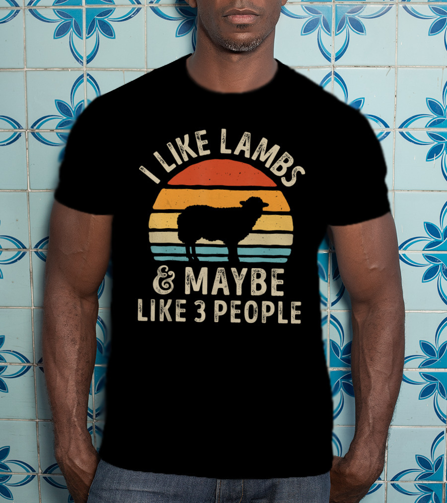 I Like Lambs And Maybe Like 3 People Retro Silhouette Lamb Farmer T-Shirt