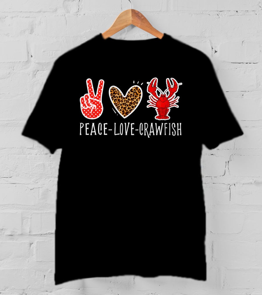 Peace Love Crawfish Leopard Heart Crawfish Lover T-Shirt