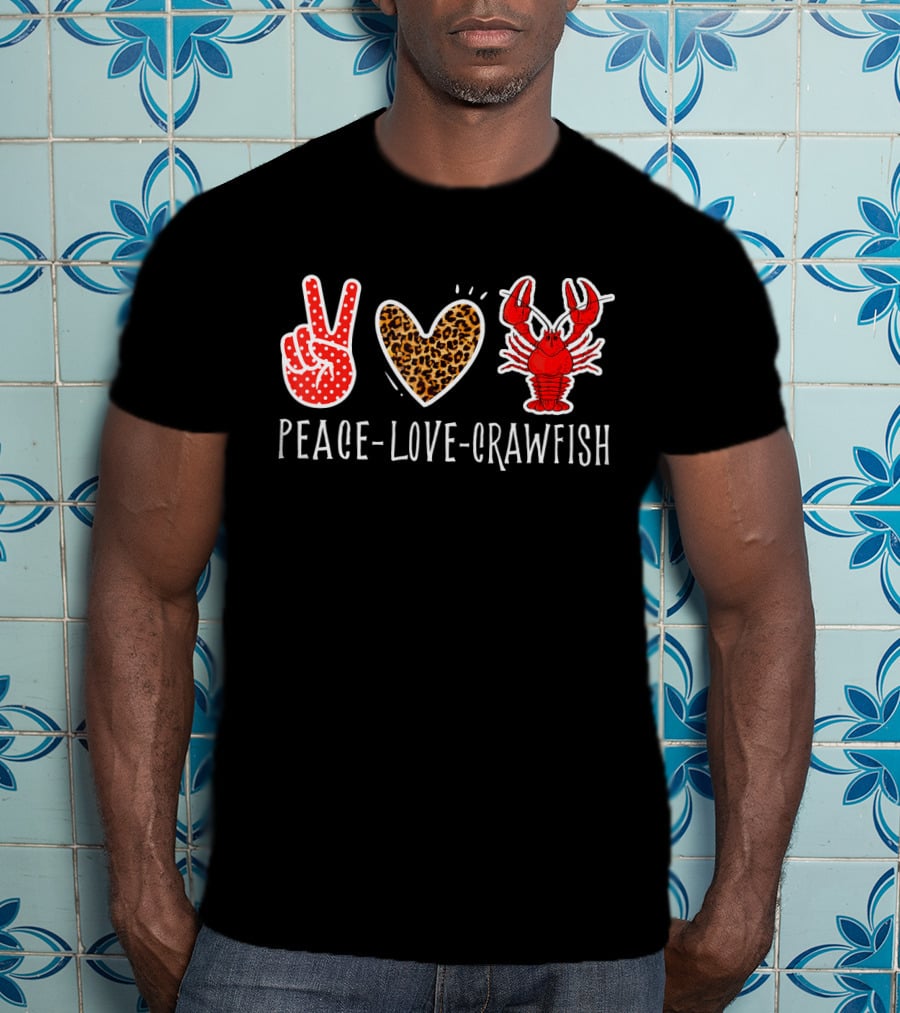 Peace Love Crawfish Leopard Heart Crawfish Lover T-Shirt