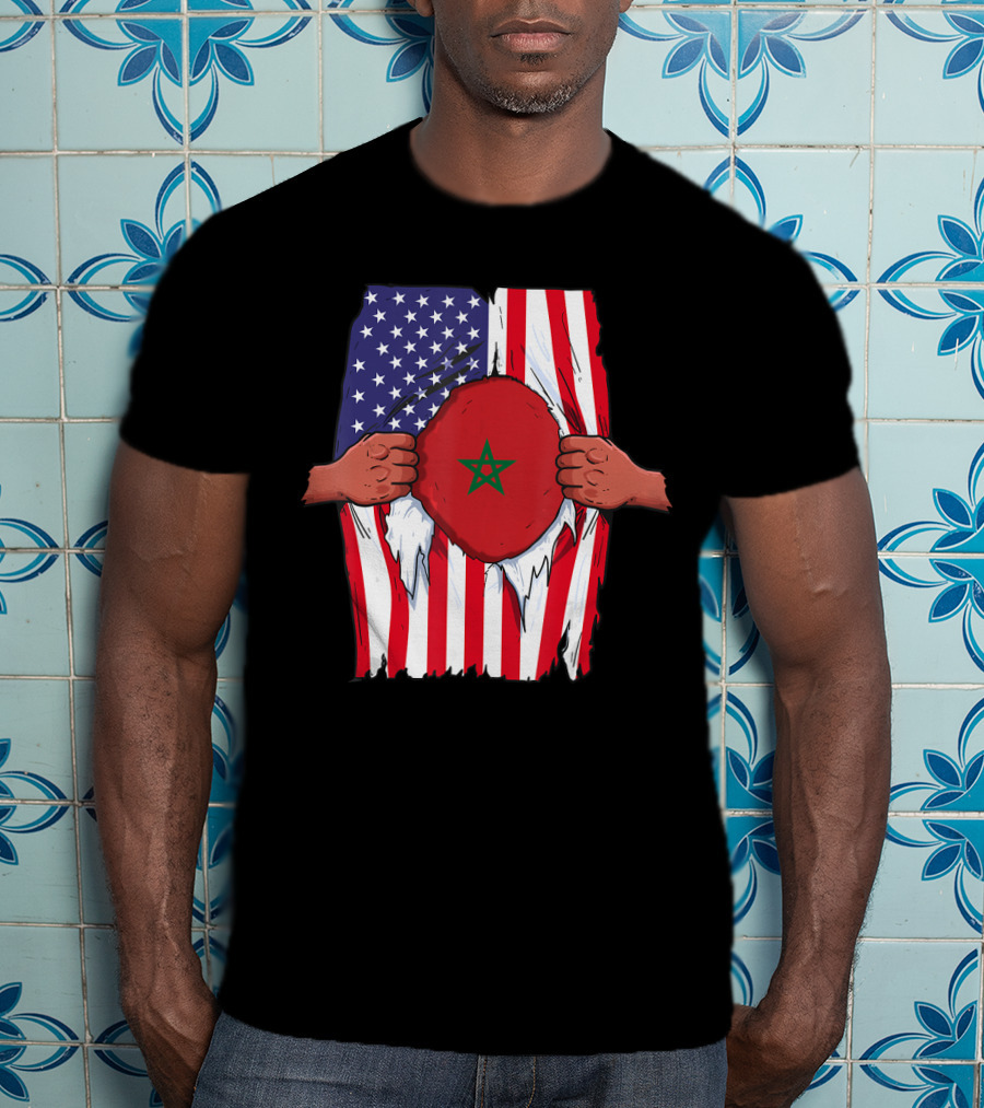 Morocco Flag Inside American Flag Home Pride Moroccan T-Shirt
