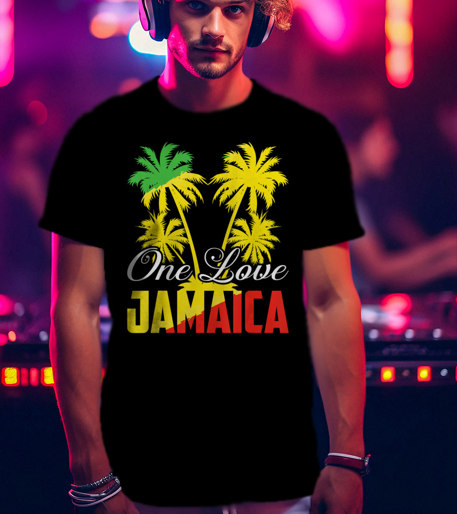 One Love Jamaica Vacation Reggae Music Palm Trees T-Shirt