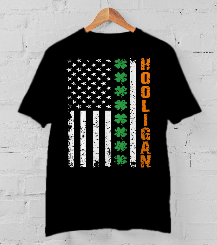 Irish American Flag Shamrocks Hooligan St Pats T-Shirt