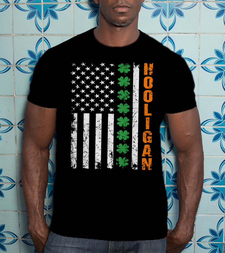 Irish American Flag Shamrocks Hooligan St Pats T-Shirt