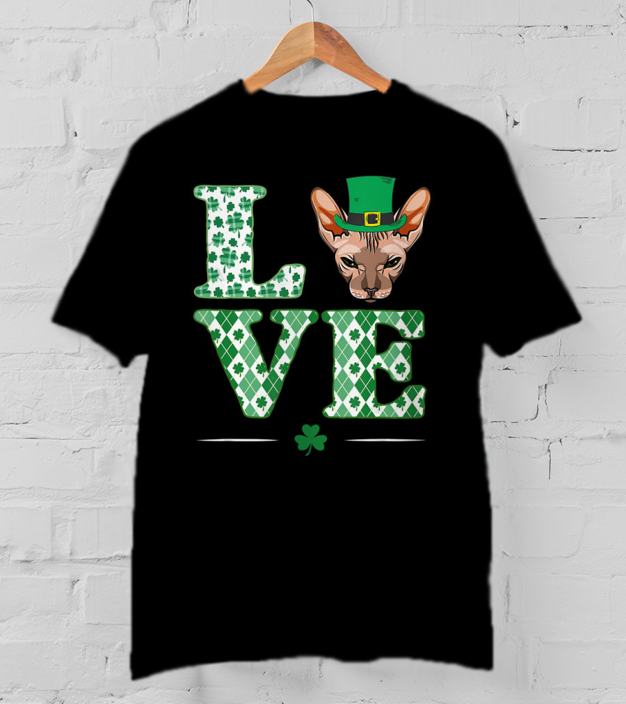 Love Sphynx Cat Leprechaun Shamrock St Patrick Day T-Shirt