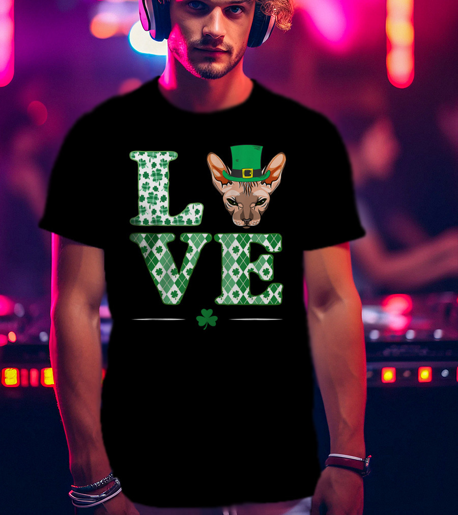 Love Sphynx Cat Leprechaun Shamrock St Patrick Day T-Shirt
